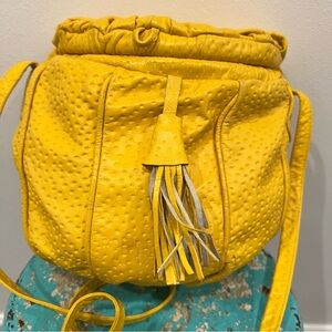 Yellow Textured Drawstring Crossbody Bag with Tassel